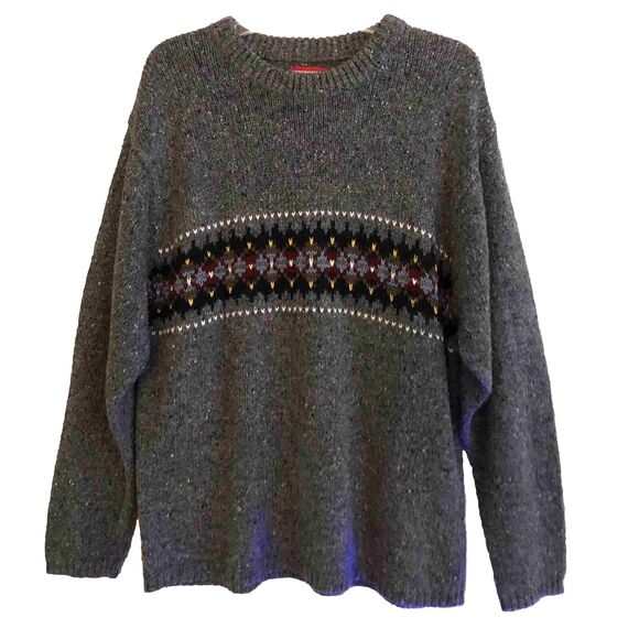 Union Bay Wool Blend Crewneck Sweater Mens Size L 80s Gray Grandpa Core Pullover - Picture 1 of 10
